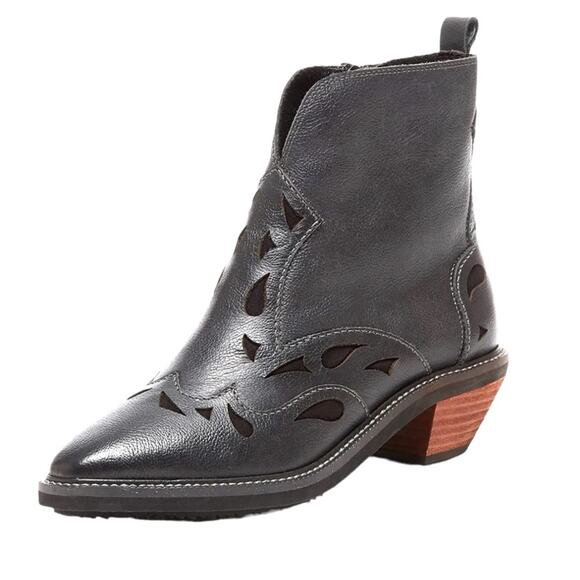 KELSI DAGGER Brooklyn Cliff Western Black Leather Block Heel Ankle Bootie Size 6 - Picture 1 of 11